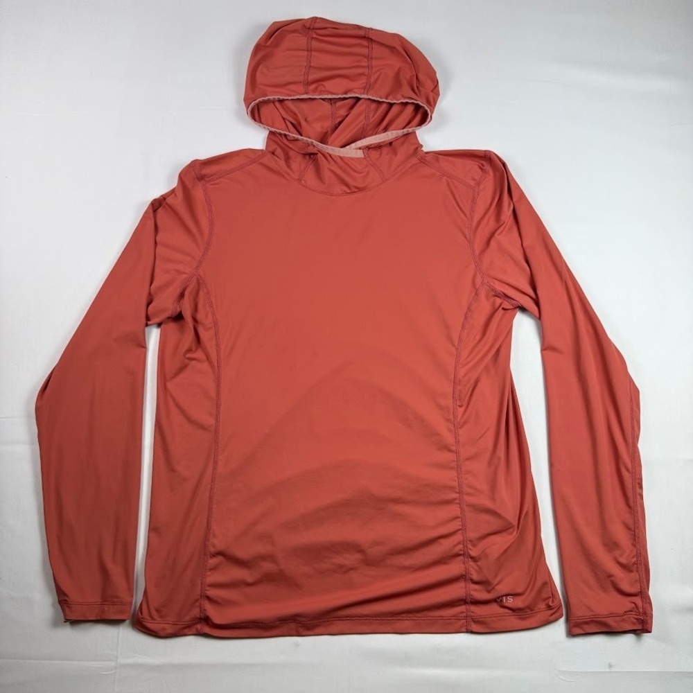 Orvis Hoodie Womens Medium Coral Red Long Sleeve Active Pullover Sun Protection